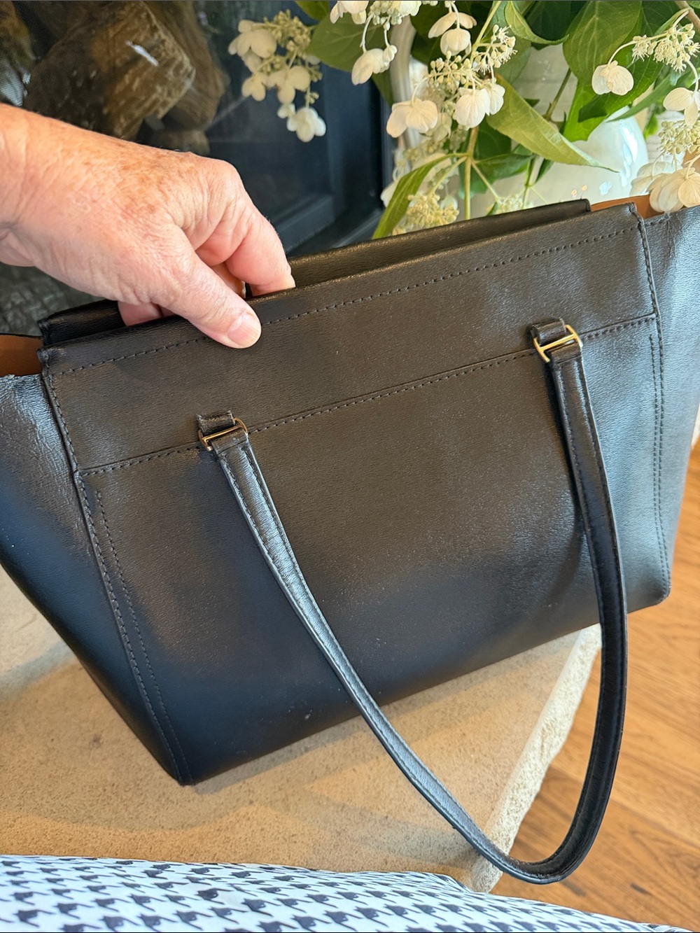 Tory Burch Black Leather Tote with tan Interior Trim - Picture 5 of 12